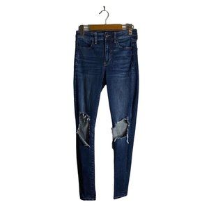 American Eagle Women's Medium Indigo Super High Rise Distressed Jeggings